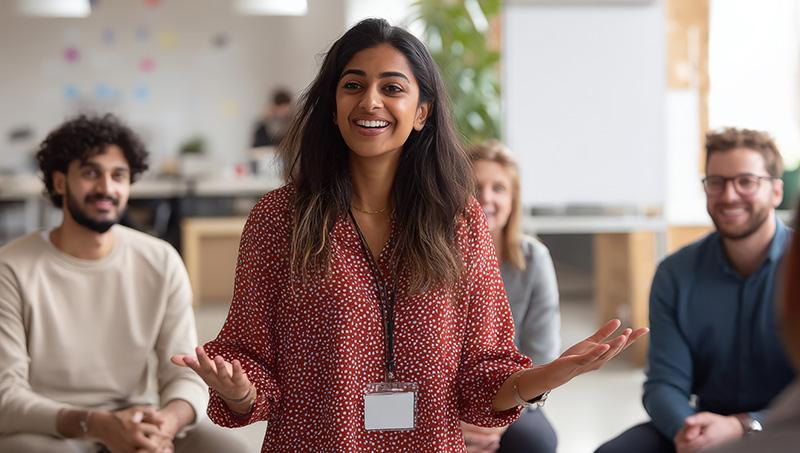 A learning session in action — hands raised, minds engaged.